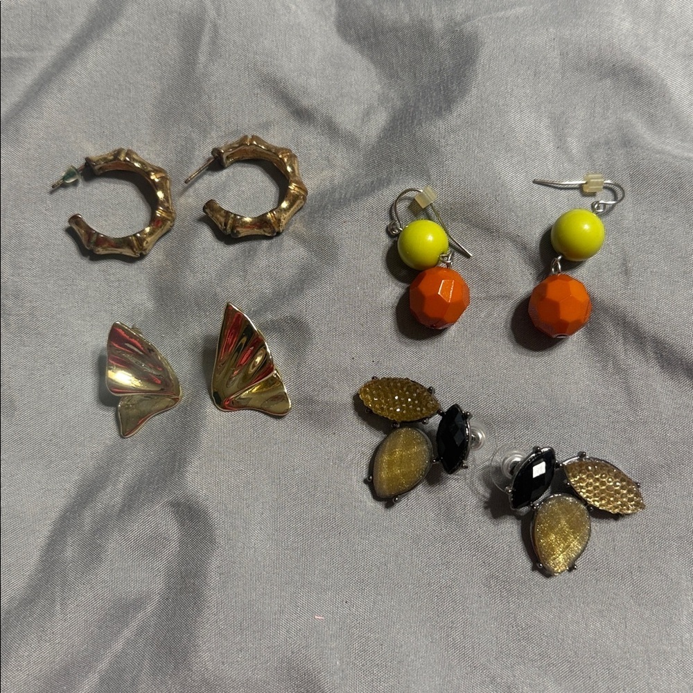 Set of vintage Stylish Earrings in Gold, Yellow, and Orange